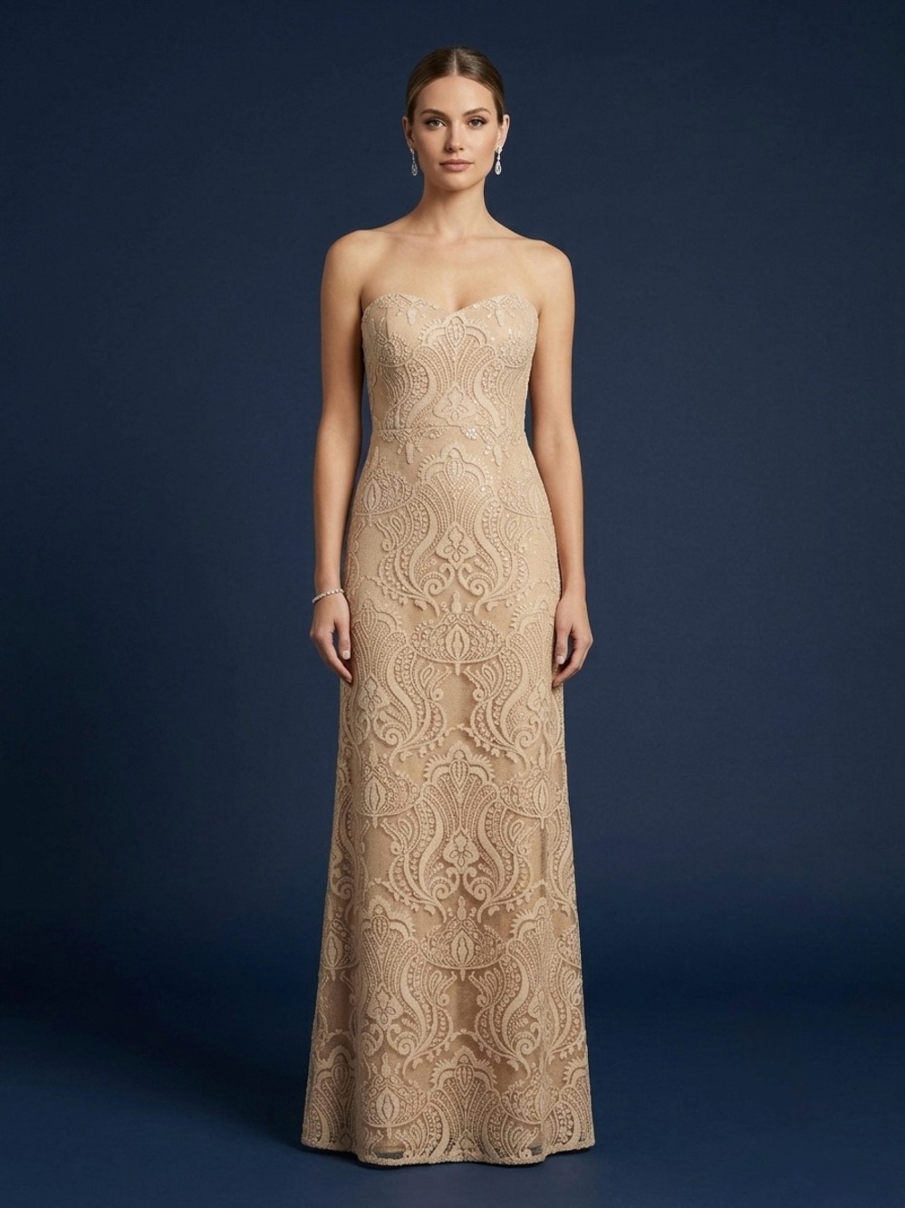 Jenny Yoo Blush Nude Lace Strapless Gown Dress Size 10 Bridesmaid Wedding Formal